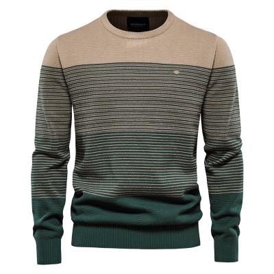 China New trend thin round anti-pilling stripe thin round men's style men's sweater color men's sweater European collar code sweater for sale