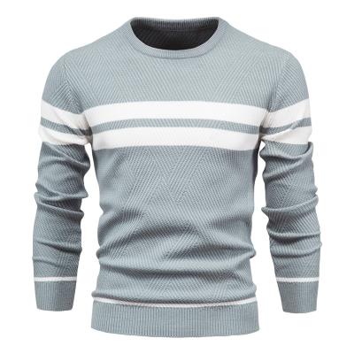 China Breathable Stripe Pullover Sweater Men's Solid Color Knit Sweater With Thick Round Neck And Warm Bottom for sale