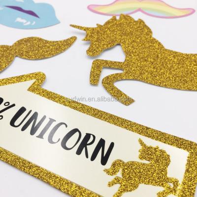 China Map & wood sticks 2018 High Quality Amazon Party Supplies 26pcs Gold Glitter Rainbow Unicorn Photo Props for sale