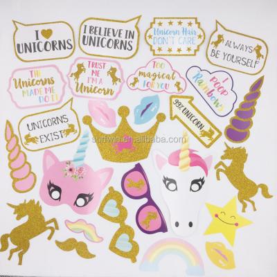 China Map & wood sticks Amazon Newest 26pc Glitter Hot Selling Rainbow Unicorn Photo Booth Props for sale