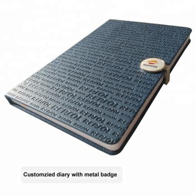 China Custom High Quality A5 Hardcover PU Diary Notebook With Metal Badge for sale