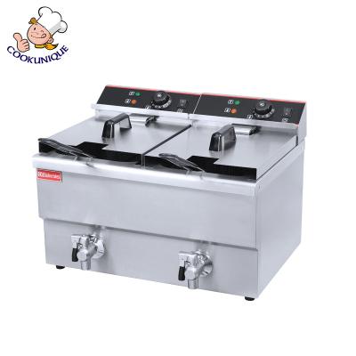 China Easy Clean Commercial Electric Twin Drain Taps 20L Deep Fryer With Drain Taps / Kitchen Fryer for sale