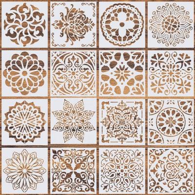 China Reusable Wall Decor 16 pcs (5.9x5.9 inch) Stencils, Mandala Stencils Mandala Dot Painting Stencils for DIY Painting Art Scrapbook for sale