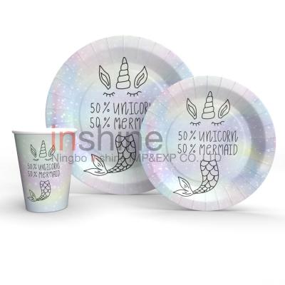 China Party Disposable Dish Design Fashion Unicorn Paper Cups For Girls Party for sale