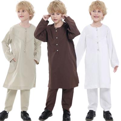 China Polyester Teen Abaya Jubba Thobe Muslim Boy Tops Pants 2 Piece Thoub Long Robe Kaftan Worship Saudi Arabia Service Kids Islam Dress Set for sale