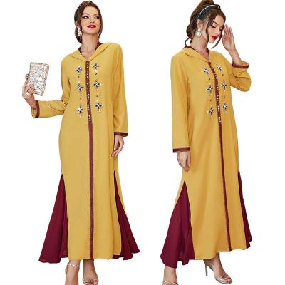 China Casual Dress Dubai Jilbab Long Sleeve Rhinestone Cocktail Dress Moroccan Hooded Kaftan Maxi Dress Muslim Islamic Abaya for sale