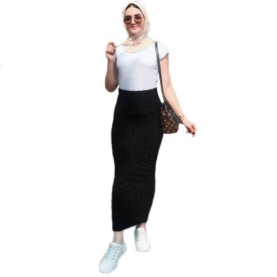 China Polyester Ladies Women Muslim Bodycon Skirt Sheath Base Dubai Arab High Waist Slim Straight Solid Color Knitted Islamic Clothing Summer for sale