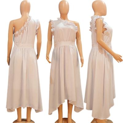 China Breathable Fashion Women Ladies One Shoulder Sleeveless Maxi Dress White Dresses Dubai Long Dress Abayas Jilbab Arab Party L-3XL for sale