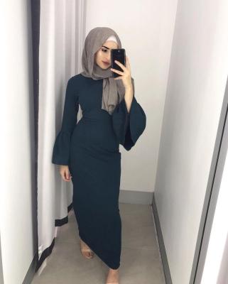 China Polyester Solid Color Abaya Muslim Women Dress Flare Long Sleeve Maxi Jilbab Kaftan Prayer Gown Islamic Ladies Dubai Vintage Turkey for sale