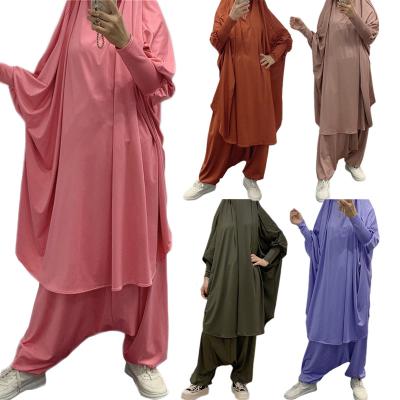 China 2 PCS Set Eid Hooded Muslim Women Hijab Prayer Dress Long Khimar Ramadan Gown Abayas Pants Sets Jilbab Abaya Islamic Clothing Niqab for sale