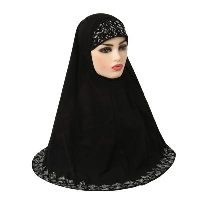 China Fashion Plus Size Ethnic Amira Hijab Women Muslim With Rhinestones Pull Over Scarf Islamic Head Wrap Pray Scarf Headbands Full Cover Hijab for sale