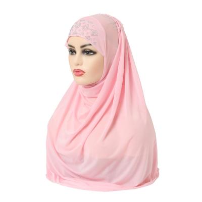 China Ethnic High Quality Medium Size 70*60cm Amira Muslim Hijab With Rhinestones Pull On Head Scarf Women Islamic Scarf Wrap Plain Hijab for sale