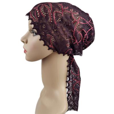 China Ethnic Muslim Hijab Inner Scarf Arab Muslim Headwear Women Lace Flower Headwear Islamic Turban Hood Headbands Underscarf Hair Loss Covers for sale