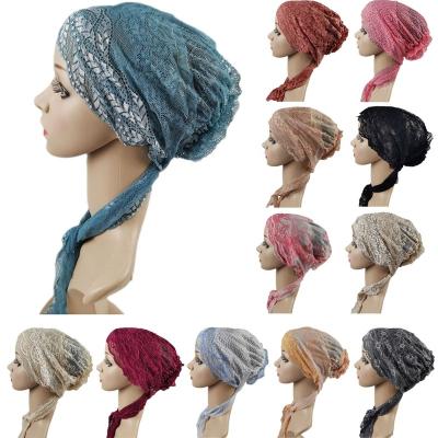 China New Lace Underscarf Women Muslim Women Ethnic Inner Hijab Scarf Islamic Beanie Bonnet Bone Tube Ninja Wrap Head Scarf Hair Loss Cover for sale