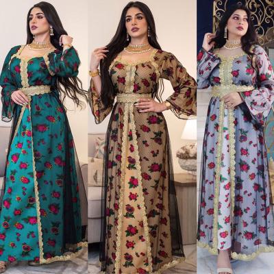 China Dubai Women's Indian Muslim Abaya Maxi Dress Vintage Flower Print Polyester UAE Morocco Dress Party Turkish Ethnic Islamic Maxi Dress Evening New for sale