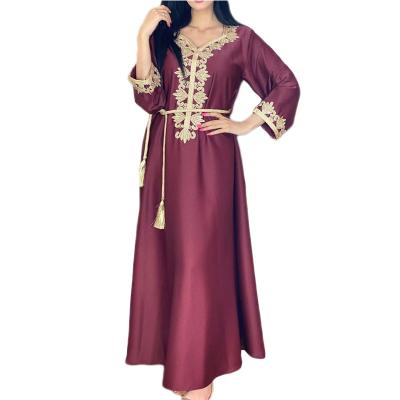 China Dubai Women Ethnic Style Morocan Eid Mubarak Fashion Muslim Embroidery Polyester Abayas Ramadan Islamic Vestido Kaftan Arab Middle East for sale