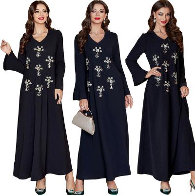 China Middle East Ethnic Muslim Women Abaya Dubai Hoodies Long Dress Rhinestone Kaftan Party Dress Elegant Turkish Moroccan Eid Maxi Dress Islamic for sale