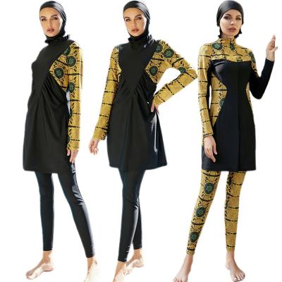 China Full Coverage 3-Piece Modesty Women Islamic Muslim Swimwear Long Sleeve Anti-UV Set Diving Suit Beach Burkinis Hijab Swimwear Bathing Suit for sale