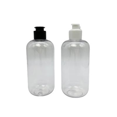 China Hot Selling 300ml Transparent PET Plastic Bottle Of Household Products With Flip Top Lid For Shampoo Black for sale