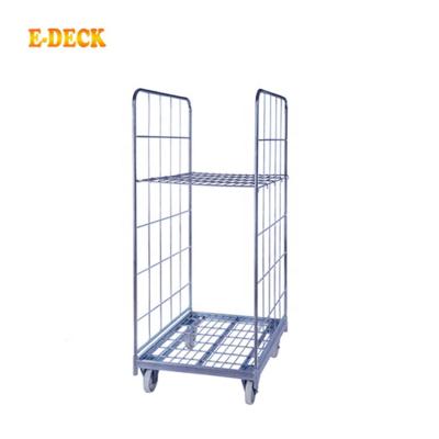 China Warehouse 2 Sided Industrial Logistic Cargo Storage Equipment Detachable Foldable Galvanized Roll Container for sale