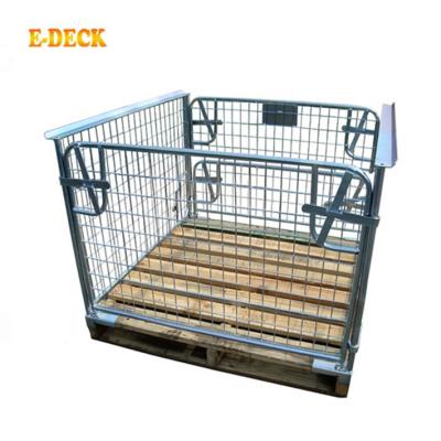 China Warehouse Storage Bulk Wire Mesh Metal Grid Pallet Industrial Lockable Folding Stacking Steel Cage for sale