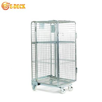 China Warehouse Hot Sale Collapsible Supermarket Galvanized Nesting 4 Sided Steel Detachable Wire Roll Cage Container for sale