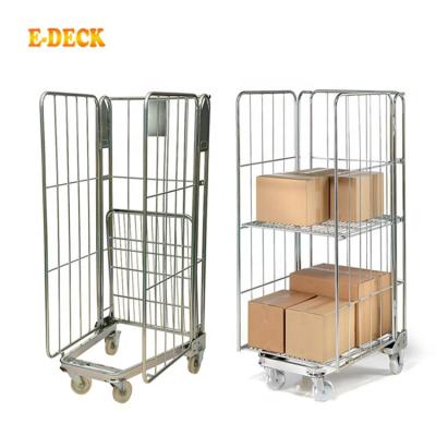 China Warehouse Customized Logistics Folding Wire Mesh Roll Cage Trolley For Express Delivery for sale