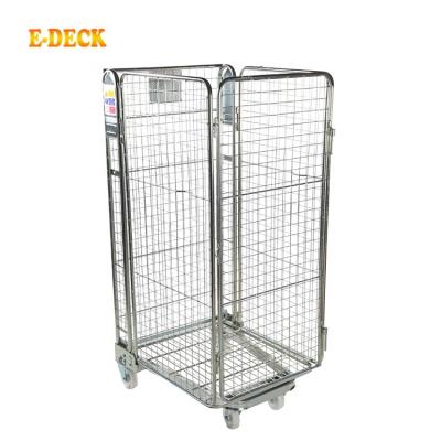 China Warehouse Malaysia Wire 4 Side Storage Mesh Roll Cage Trolley Cart Logistics Galvanized for sale