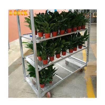 China Newest Greenhouse Design Galvanized Metal Greenhouse Flower Plant Transport Trolley Heavy Duty Rolling Trolley for sale