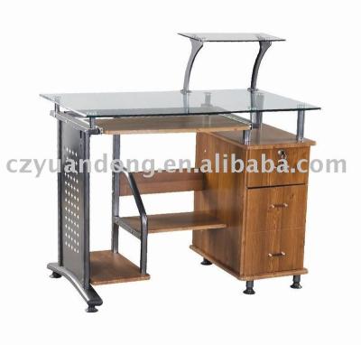 China PC Desk Tempered Glass Cabinet Computer Desk Wood Table for sale