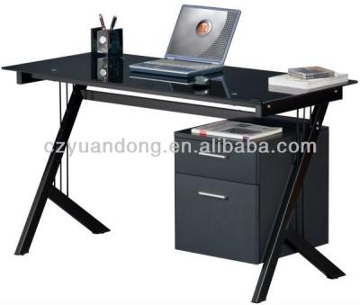 China PC Desk Tempered Glass Computer Desk .with wooden drawers for sale