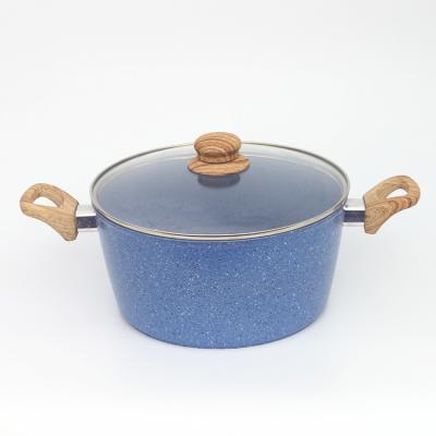 China Sustainable Durable Marble Coating Forged Aluminum Casserole With Wooden Handle for sale