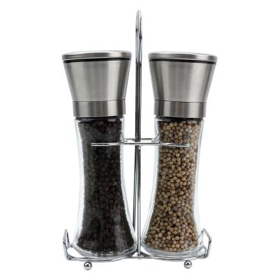 China Viable Manual Stainless Steel Spice Salt Pepper Grinder 180ml Glass Ceramic Grinder for sale