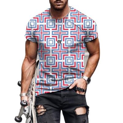 China Anti-wrinkle Summer Plus Size Men's Short Sleeve T-shirt 3D Stripe Printing Pattern Mens Short Sleeve Round Neck Casual T-shirt for sale