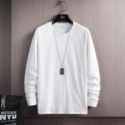 China Anti-wrinkle T-shirt Men's Long Sleeve Shirt Round Neck Pure Cotton Top Solid Color for sale