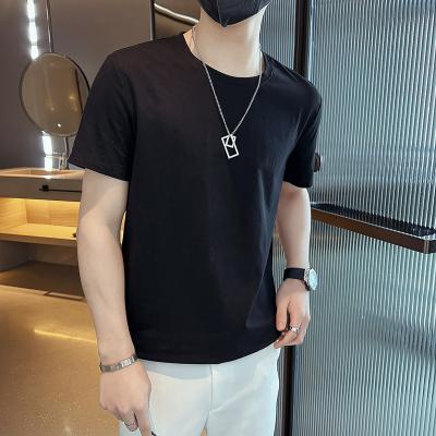 China Anti-wrinkle summer men's cotton pure color solid color loose large size short sleeve t-shirt for sale