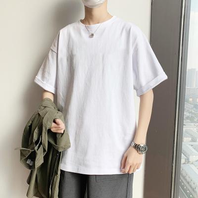 China Solid Color Short Loose Casual Men's T-shirt Anti-Wrinkle Men's Sleeve Pure Cotton Solid Color for sale