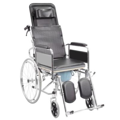 China Elderly Disabled Manual Wheelchair Commode Wheelchair , Manual Wheelchair With Extended Backrest for sale