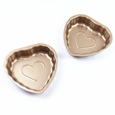 China Carbon Steel Champagne Gold Cannel Bakeware Pizeea Non-Stick Baking Pan Tray Heart Shape Cake Pan Viable Custom Mold for sale