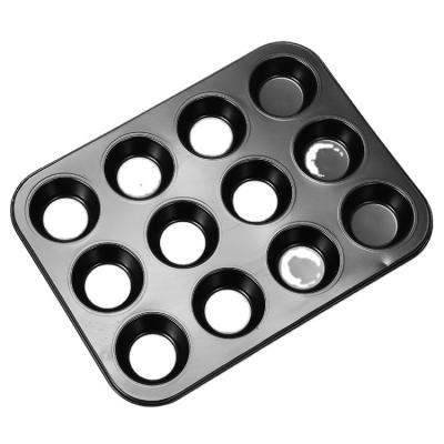 China Viable Custom Large Tray 12 Cavity Cake Pan Non-Stick Baking Pan Carbon Steel Bakeware Cupcake Pan for sale