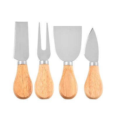 China Sustainable 4pcs Cheese Knife Tool Kit With Wooden Handle Stainless Steel Cheese Butter Cutter Bamboo Wooden Cutlery Set for sale