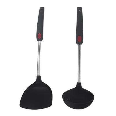 China Cheap Viable Dark Gray Stainless Steel Handle Laddle Shovel Kitchen Tools Silicone Cookware Set for sale