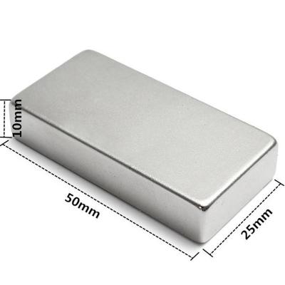 China Industrial Magnet 50X25X10mm Block Form Flat Thin High Temperature Permanent Neodymium Ni Coated Magnets for sale