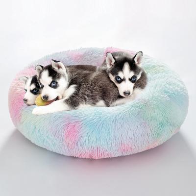 China Durable Oval Plush Soft Washable Netting Calming Cute Round Pet Cat Sale Comfort Loop Dog Bed for sale