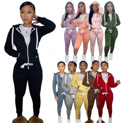 China Hip Hop NEW 2021 Winter Style Thicken Fleece Zipper Hoodie Design Women Winter Two Piece Set for sale