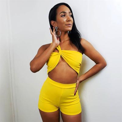 China Solid Color Breathable Summer Women Cooling Hip Lifting Up 2 Piece Set Boob Tube Top Two Piece Set for sale