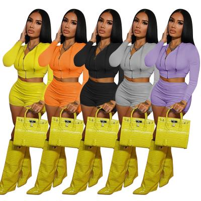 China 2021 Summer O Neck Women Shirts Breathable Loose Long Shorts Set Hoodie Two Piece Set for sale