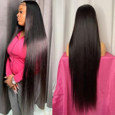 China Straight 34 36 38 40 inch 13x6 transparent hd swiss lace wig pre pluck 13x6 lace wigs for black women for sale