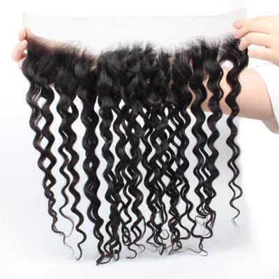 China Dropshipping 100% Virgin Hair Raw Unprocessed FDX Brazilian Cuticle Aligned 100% Virgin Human Hair 13x4 Swiss Lace Closure Deep Curly for sale