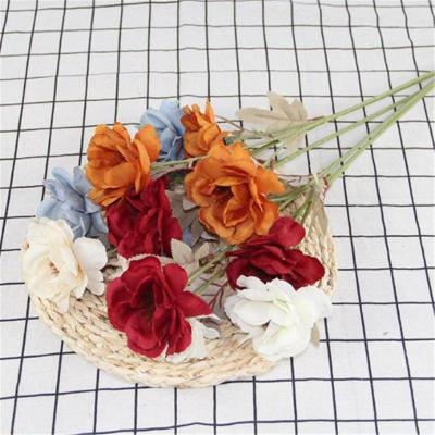 China Silk Flower High Cost Performance Three Gardenia Home Decoration For Valentine's Day for sale